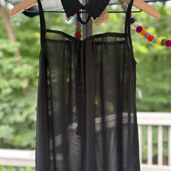 NWT Ya Los Angeles Black Sheer Button Down Satin Collar Top Size S - Picture 7 of 14